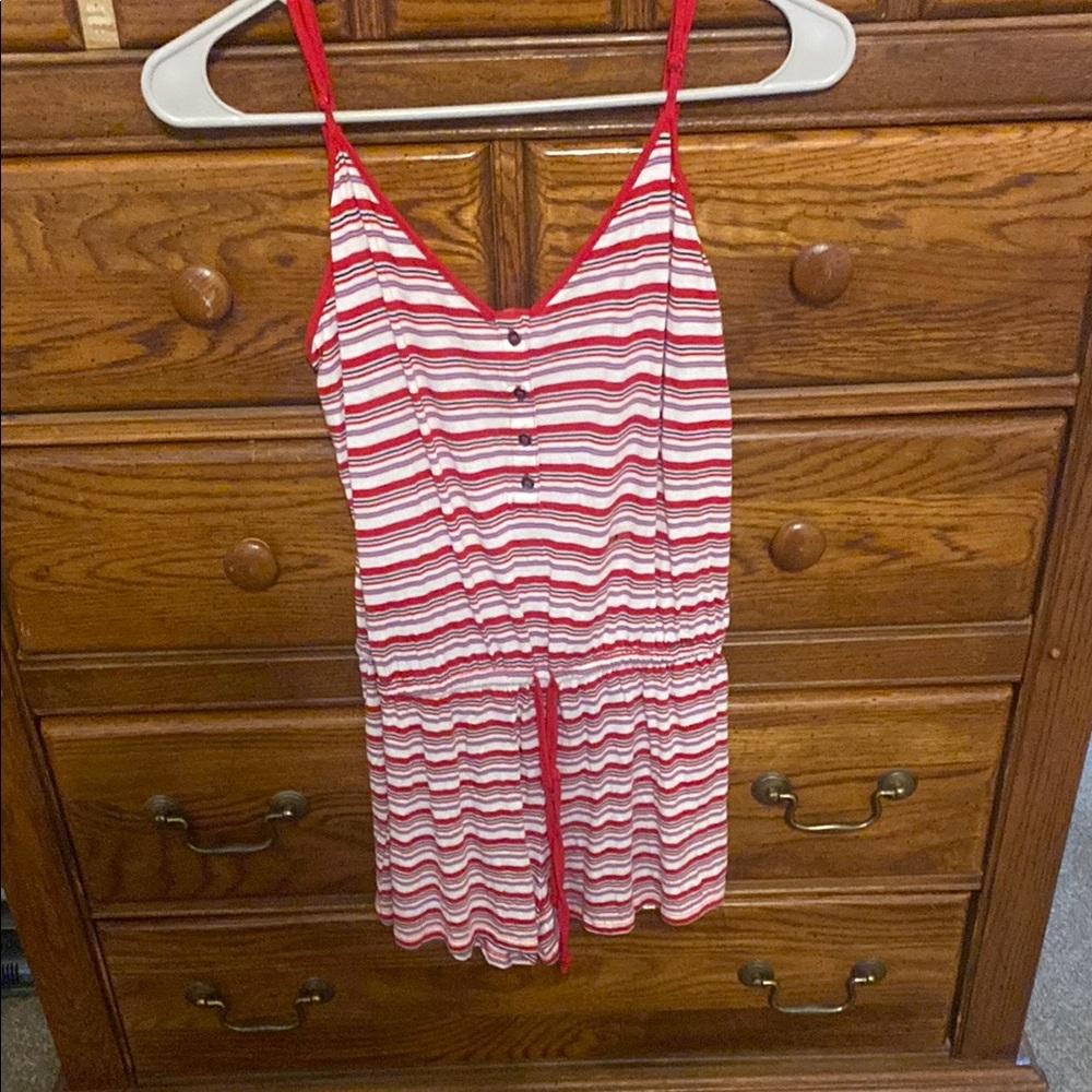 Red and White Striped Romper